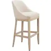 Calmo Bar Stool in Textured Beige Fabric & Natural Finish Wood