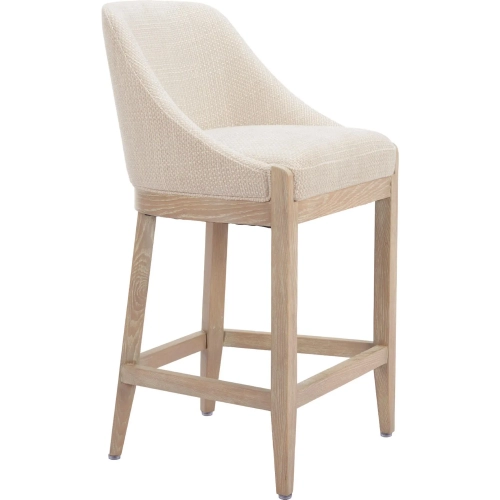 Calmo Counter Stool in Textured Beige Fabric & Natural Finish Wood