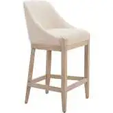 Calmo Counter Stool in Textured Beige Fabric & Natural Finish Wood