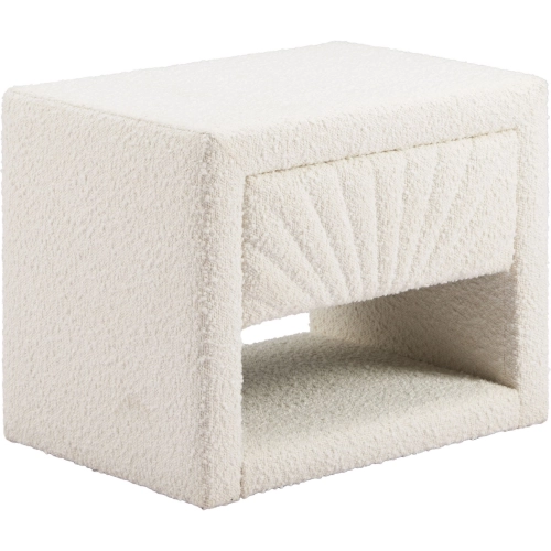Baris Nightstand in Textured Ivory Fabric