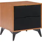 Zarif Nightstand in Black Shearling Style Fabric & Walnut Finish