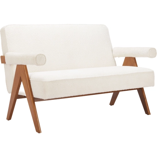 Encanto Loveseat in Textured Ivory Fabric & Walnut Finish Wood
