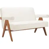 Encanto Loveseat in Textured Ivory Fabric & Walnut Finish Wood