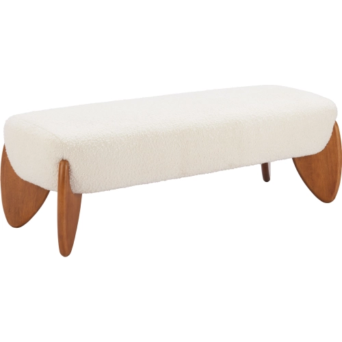 Charm Bench in Textured Ivory Fabric & Wood