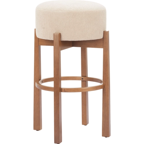 Nade Bar Stool in Beige Textured Fabric & Walnut Finish Wood