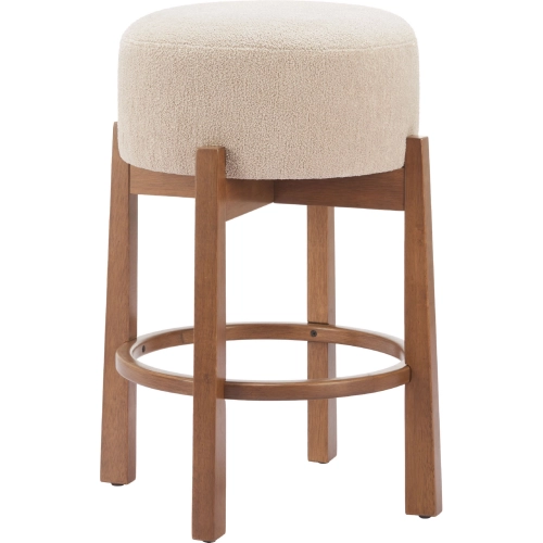 Nade Counter Stool in Beige Textured Fabric & Walnut Finish Wood