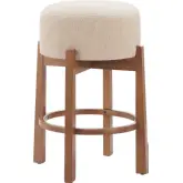 Nade Counter Stool in Beige Textured Fabric & Walnut Finish Wood
