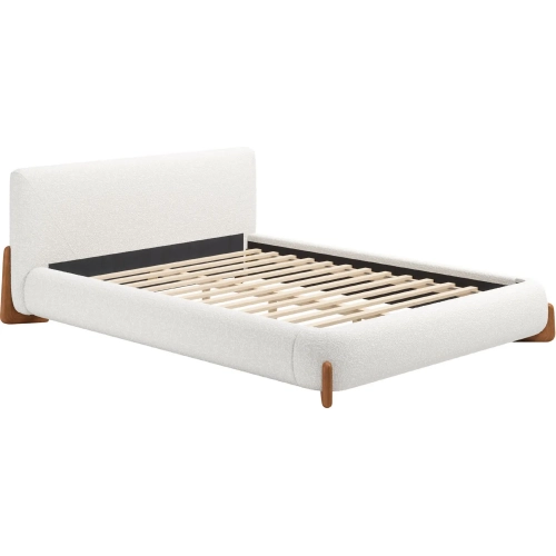 Baris Queen Bed in Textured Ivory Fabric & Walnut Finish