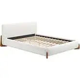 Baris Queen Bed in Textured Ivory Fabric & Walnut Finish