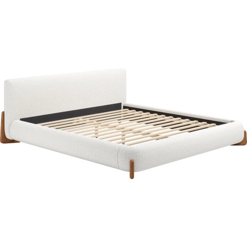 Baris King Bed in Textured Ivory Fabric & Walnut Finish
