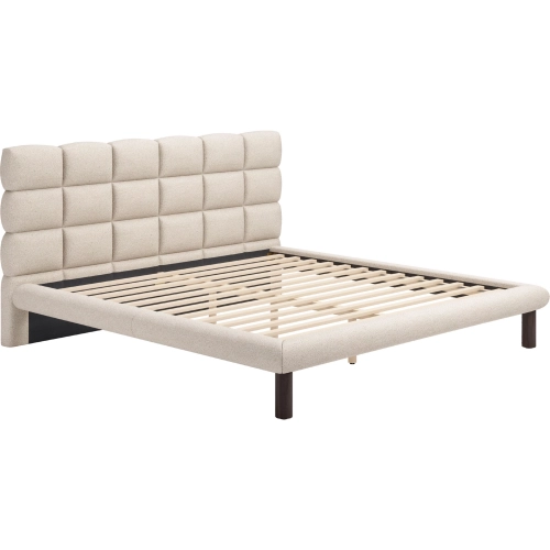 Placid King Bed in Tufted Beige Shearling Style Fabric
