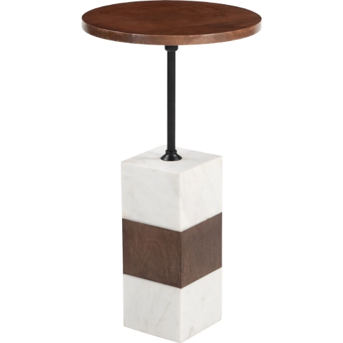 Stuk Side Table in White Natural Marble & Brown Mango Wood