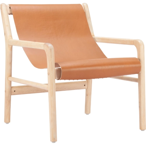 Doek Accent Chair in Tan Leather & Natural Wood
