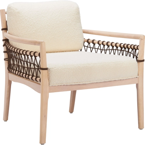 Wezly Accent Chair in Textured Ivory Fabric & White Washed Wood