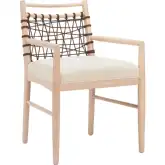 Wezly Dining Chair in Textured Ivory Fabric & White Washed Wood (Set of 2)