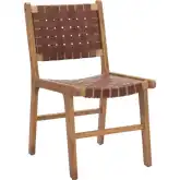 Feder Dining Chair in Brown Leather & Wood (Set of 2)