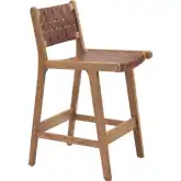 Feder Counter Stool in Brown Leather & Wood (Set of 2)