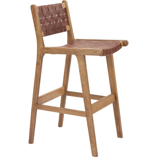 Feder Bar Stool in Brown Leather & Wood (Set of 2)