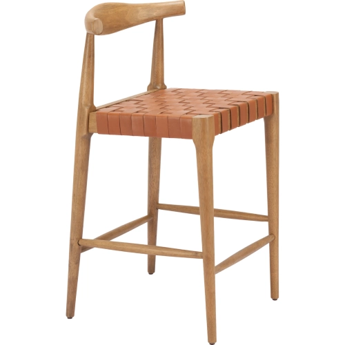 Bandani Counter Stool in Tan Leather & Wood