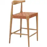 Bandani Counter Stool in Tan Leather & Wood
