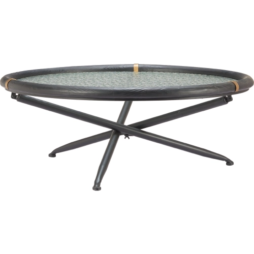 Aneis Coffee Table Black Wood, Tempered Rippled Glass & Steel