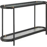 Aneis Console Table Black Wood, Tempered Rippled Glass & Steel