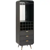 Magara Bar Cabinet in Black Wood, Mirror & Gold Steel