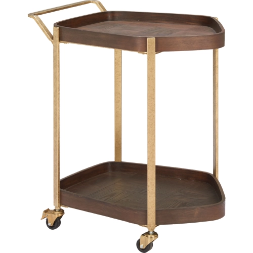 Stela Bar Cart in Walnut Finish & Gold