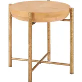 Halva Side Table Natural Wood Veneer & Gold Hammered Steel