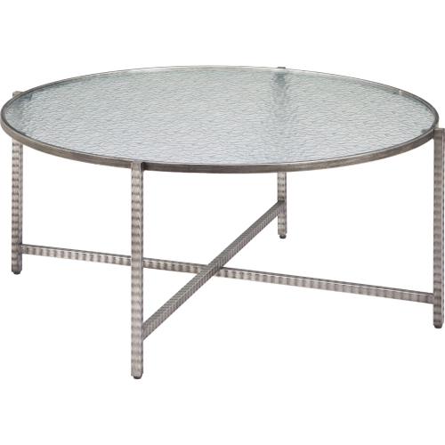 Vetro Coffee Table in Rippled Glass & Hammered Silver Steel