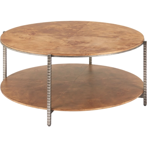 Adna Coffee Table in Brown Burl Veneer & Hammered Steel