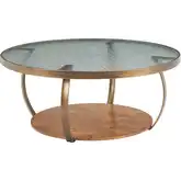 Gara Coffee Table in Wavy Glass, Bronze Steel & Burl Veneer