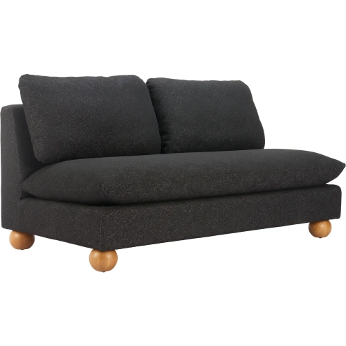 Minze Loveseat in Textured Black Fabric & Natural Wood