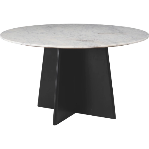 Strela 50" Dining Table in White Natural Marble & Black Iron