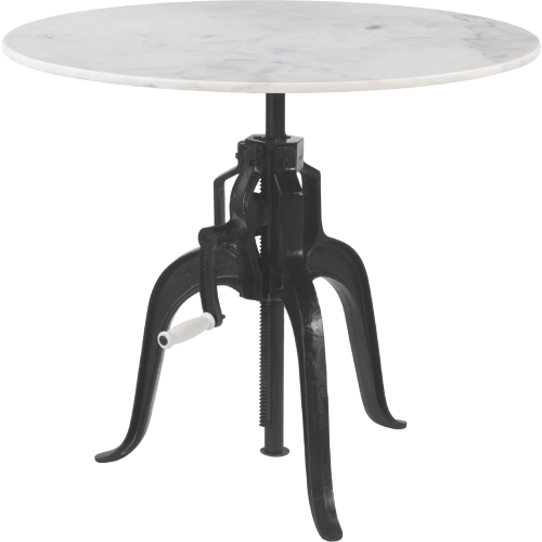 Mufid Bistro Table in White Natural Marble & Black Iron