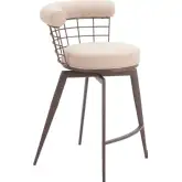 Saku Swivel Counter Stool Textured Beige Fabric & Brown Steel