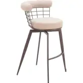 Saku Swivel Bar Stool Textured Beige Fabric & Brown Steel