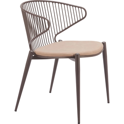 Silues Dining Chair in Taupe Leatherette & Brown Steel