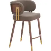 Brew Counter Stool in Brown Leatherette, Walnut Finish & Gold