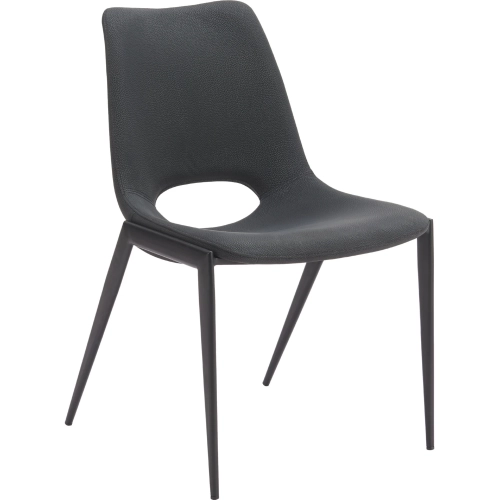 Desi Armless Dining Chair in Black Leatherette & Black Steel (Set of 2)