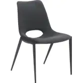 Desi Armless Dining Chair in Black Leatherette & Black Steel (Set of 2)