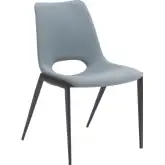Desi Armless Dining Chair in Azure Gray Blue Leatherette & Black (Set of 2)