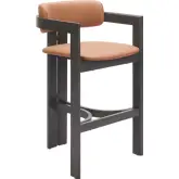 Shaili Bar Stool in Brown Leatherette & Black Wood