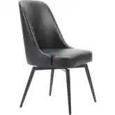Keppel Swivel Dining Chair in Black Vegan Leather & Black Steel (Set of 2)