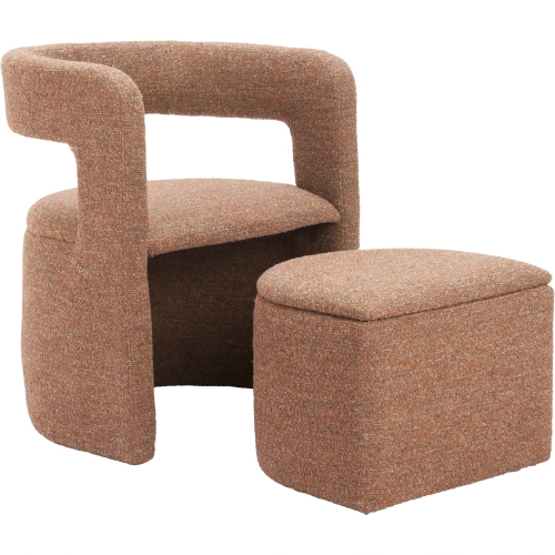 Atria Accent Chair & Ottoman in Multicolor Brown Shearling Style Fabric