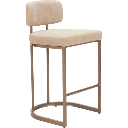 Velar Counter Stool in Beige Vegan Leather & Bronze Metal (Set of 2)