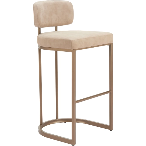 Velar Bar Stool in Beige Vegan Leather & Bronze Metal (Set of 2)
