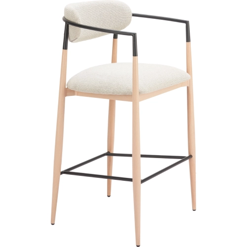 Equinox Bar Stool in Oyster Gray Fabric, Faux Wood Steel & Steel