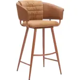 Juno Bar Stool in Brown Fabric, Leatherette & Steel (Set of 2)