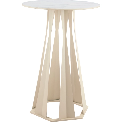Axis Bar Table in White Sintered Stone Faux Marble & Taupe Steel
